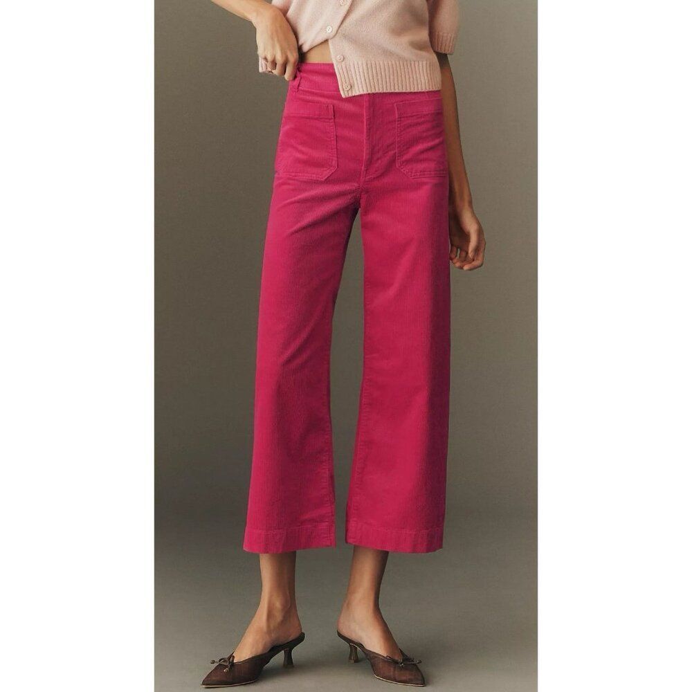 Anthropologie Maeve Colette Corduroy Pants Cropped Wide-Leg Womens 27 Fuchsia